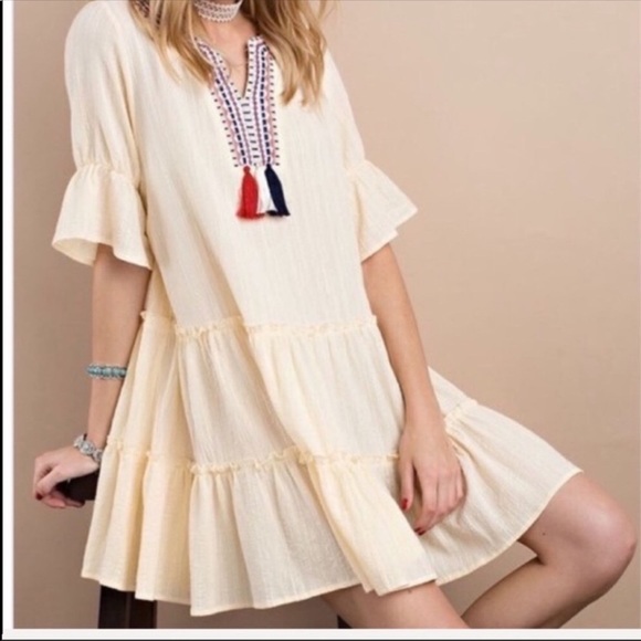 Yellow Tasseled and Ruffled Dress - Picture 2 of 6